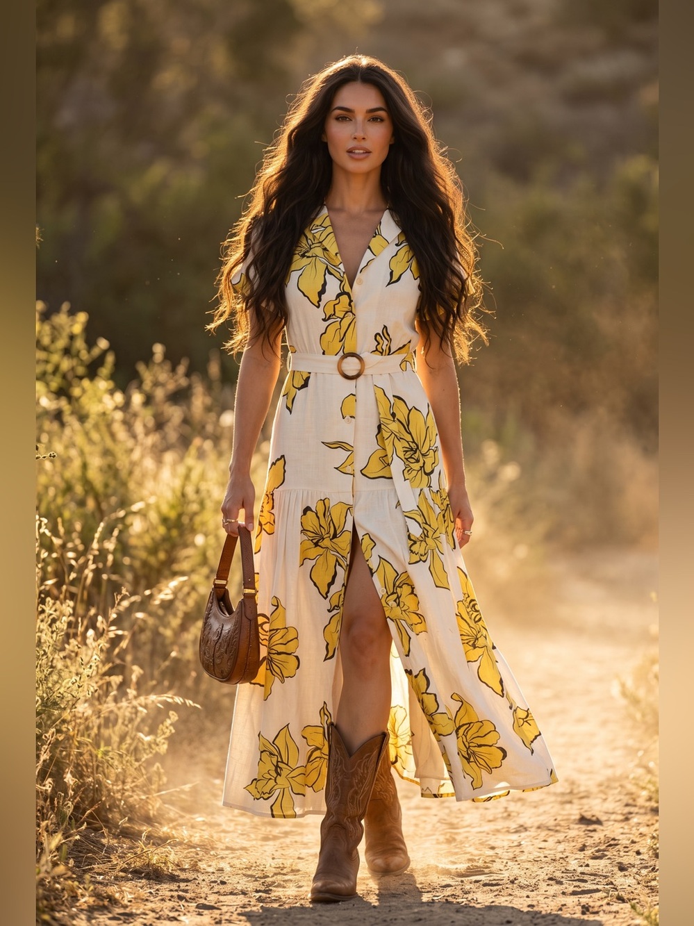 Hutch super soft Cream Maxi Dress with Yellow Floral Print